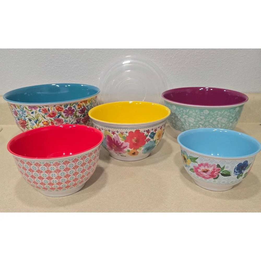 The Pioneer Woman Petal Party 9 pc Melamine Mixing Bowl Set RARE Open Box READ